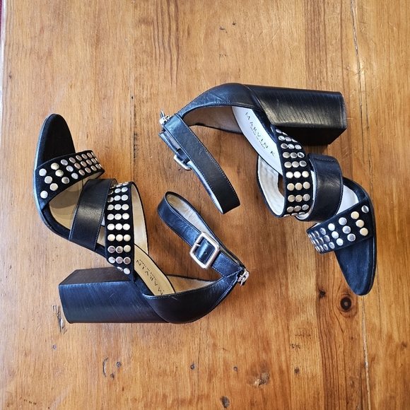 Marvin K Women's Black Leather Studded Sandals Size 8 designer, made in Italy - Picture 3 of 8